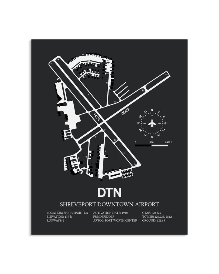 Gray Framed Shreveport Downtown Airport layout wall art poster