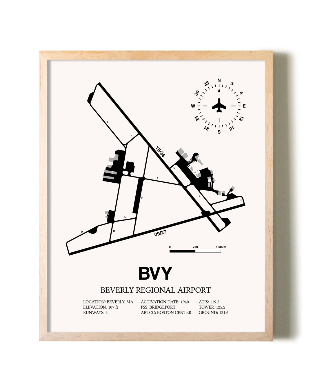 Beverly Regional Airport framed wall art in white frame