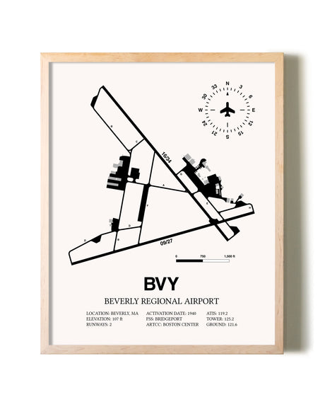 Beverly Regional Airport framed wall art in white frame