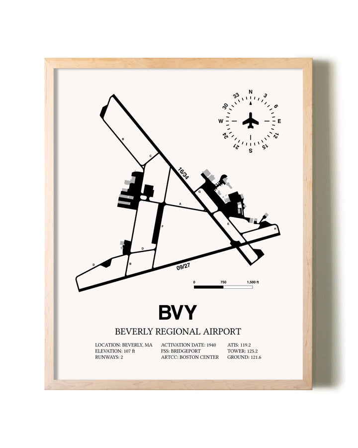 Beverly Regional Airport framed wall art in white frame