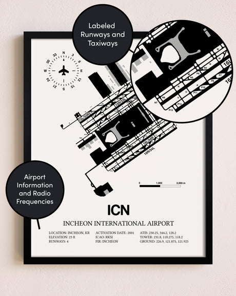 Framed Incheon International Airport layout wall art poster