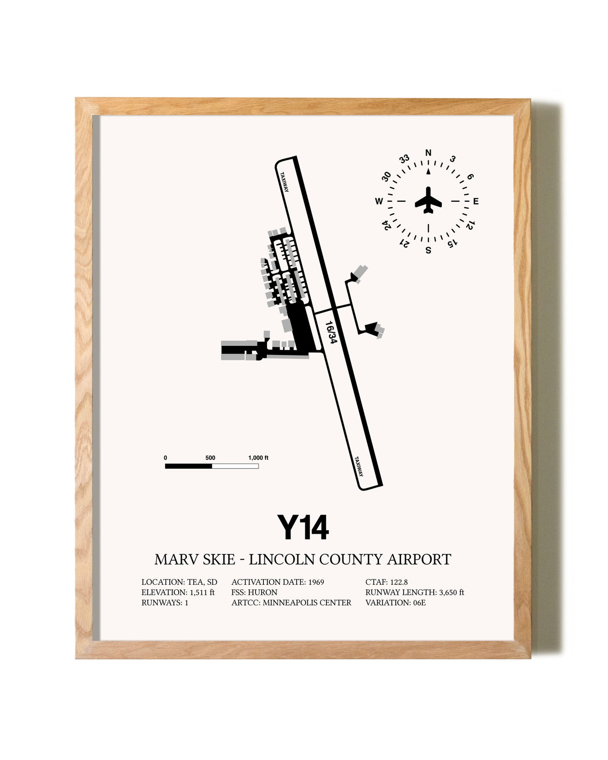 Marv Skie-Lincoln County Airport framed print in natural wood frame