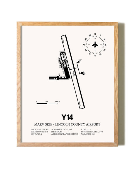 Marv Skie-Lincoln County Airport framed print in natural wood frame