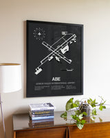 Gray Framed Lehigh Valley International Airport wall art poster in black frame