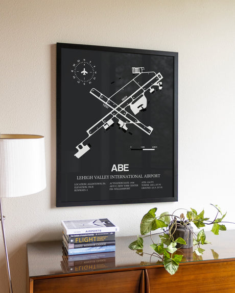 Gray Framed Lehigh Valley International Airport wall art poster in black frame
