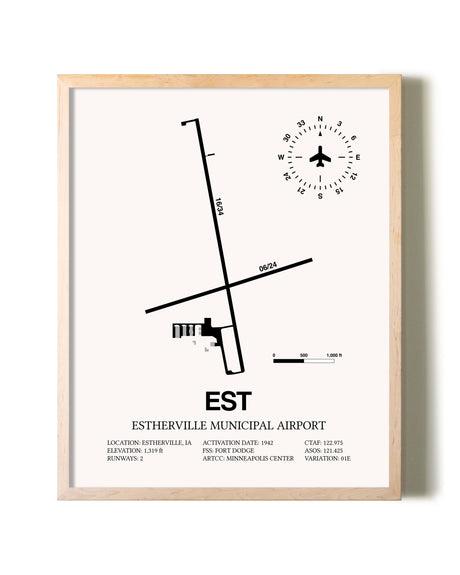 Estherville Municipal Airport framed wall art in white frame