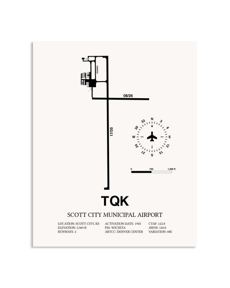 Gray Scott City Municipal Airport framed poster displayed in an airplane hangar