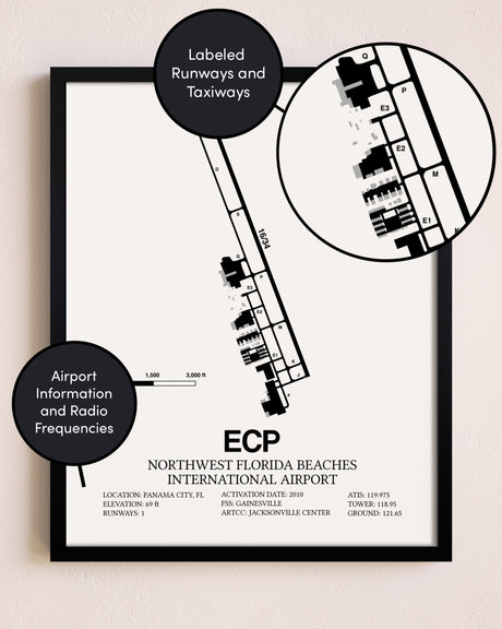 Framed Northwest Florida Beaches International Airport layout wall art poster