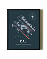 Slate Framed Dallas Love Field Airport wall art poster in black frame