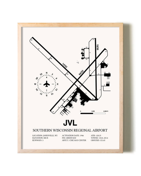 Southern Wisconsin Regional Airport framed wall art in white frame