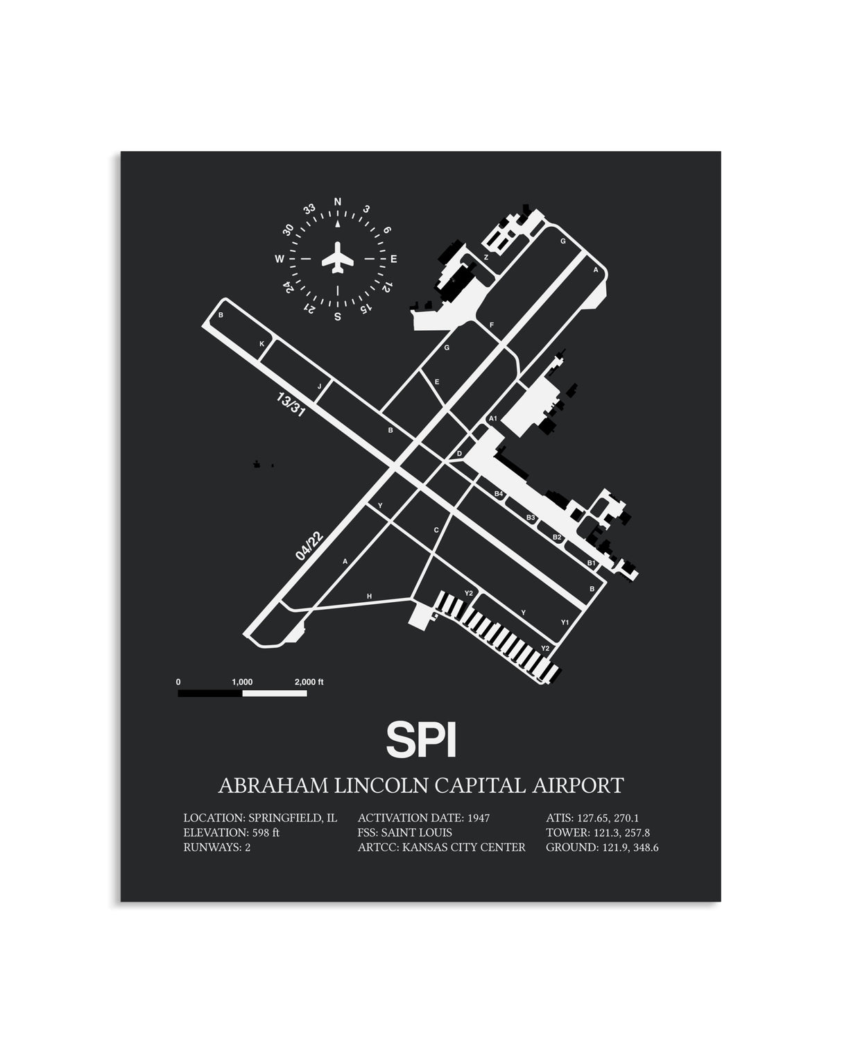 Gray Framed Abraham Lincoln Capital Airport layout wall art poster