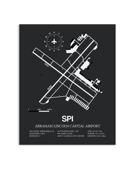 Gray Framed Abraham Lincoln Capital Airport layout wall art poster