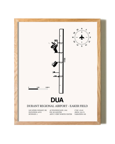 Durant Regional Airport-Eaker Field framed print in natural wood frame