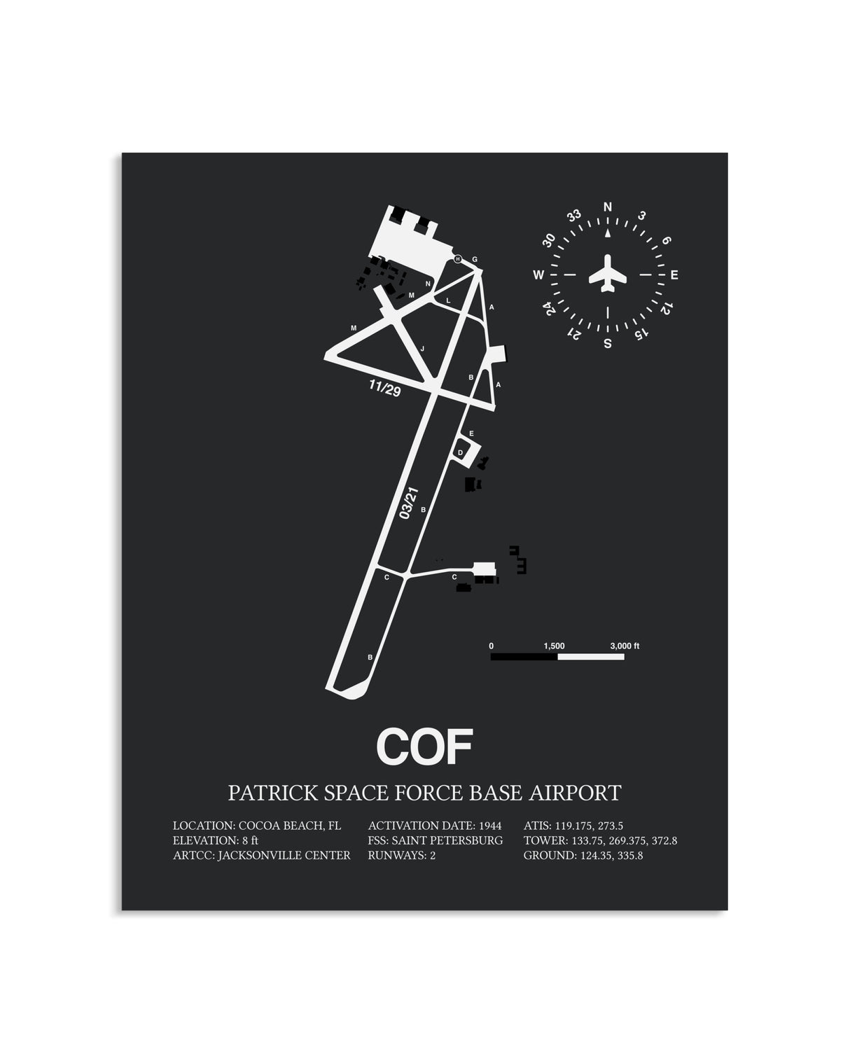 Gray Framed Patrick Space Force Base Airport layout wall art poster