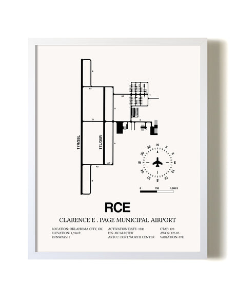 Clarence E. Page Municipal Airport airport map poster in oak frame