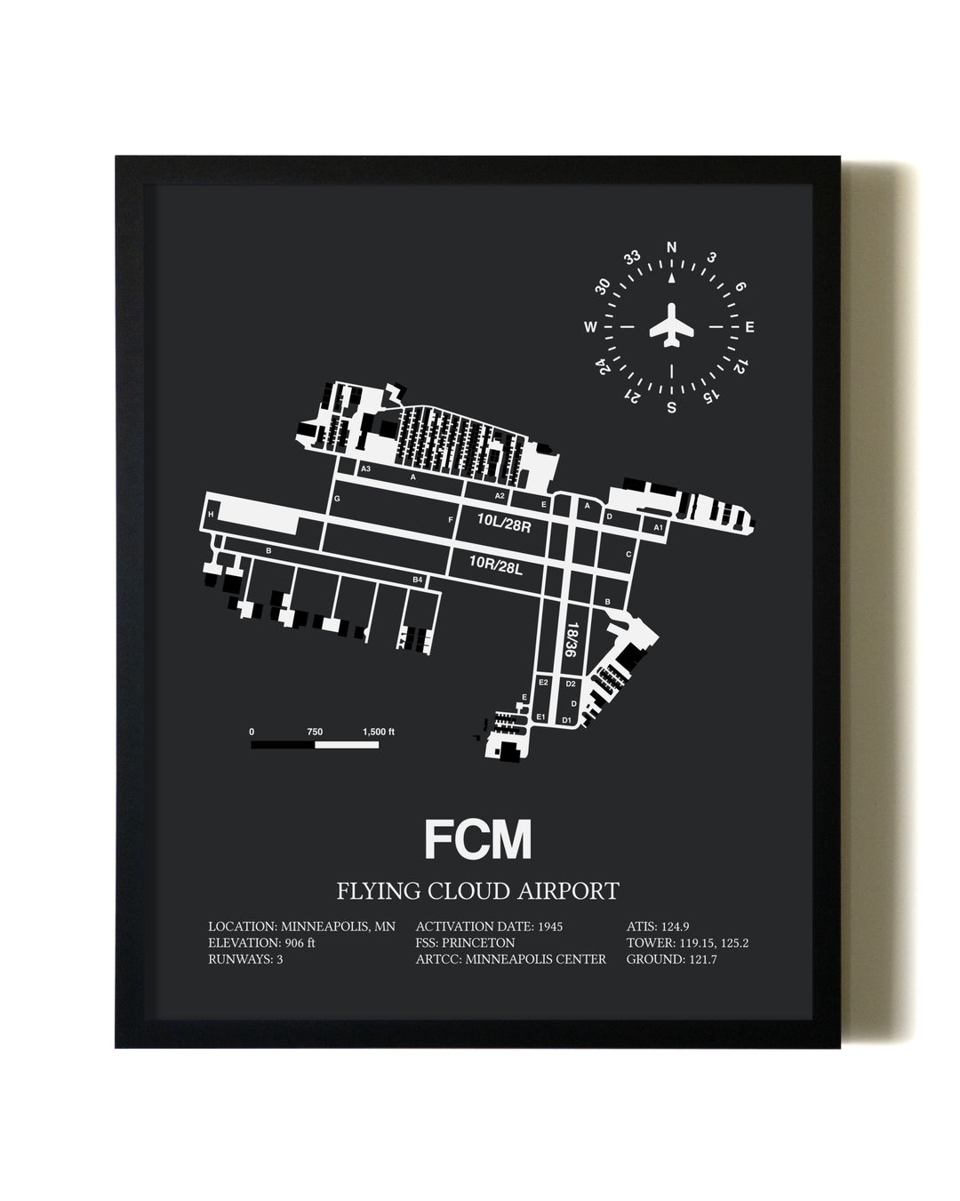 Unframed Flying Cloud Airport map print poster