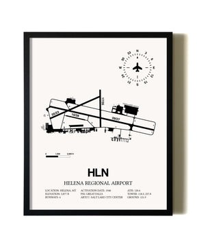 Framed Helena Regional Airport wall art poster in black frame
