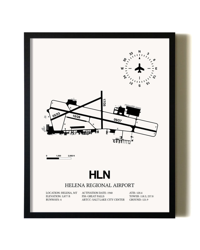 Framed Helena Regional Airport wall art poster in black frame