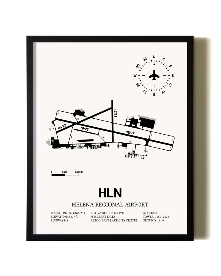 Framed Helena Regional Airport wall art poster in black frame