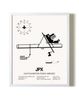 East Hampton Town Airport airport map poster in oak frame