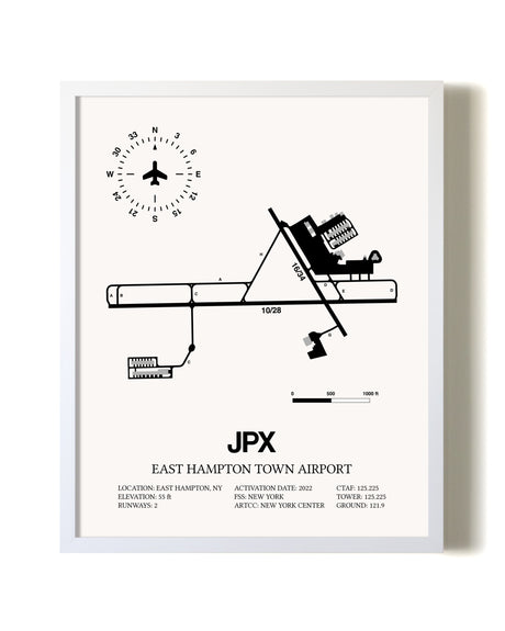 East Hampton Town Airport airport map poster in oak frame