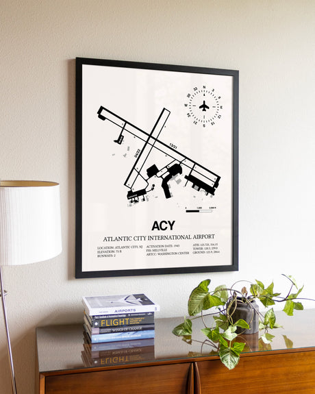 Atlantic City International Airport aviation wall décor in black wood frame