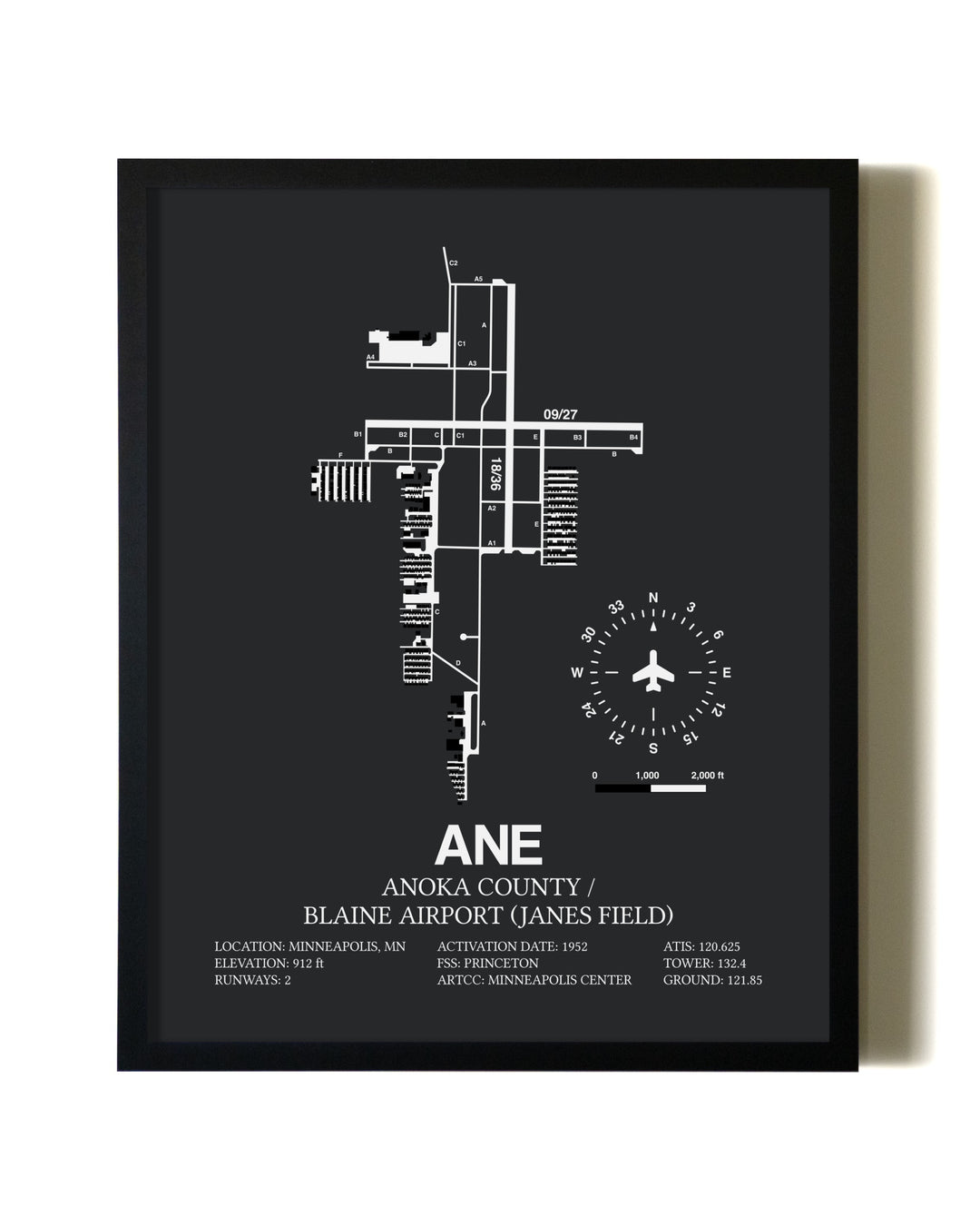 Unframed Anoka County/Blaine Airport (Janes Field) map print poster