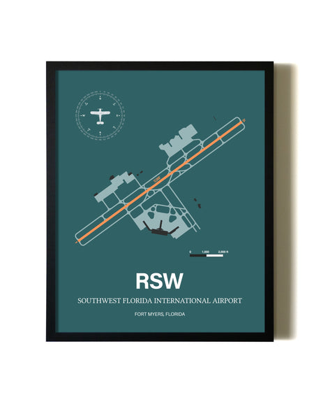 Green Southwest Florida International Airport aviation wall décor in black wood frame