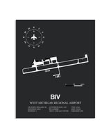 Gray Framed West Michigan Regional Airport layout wall art poster