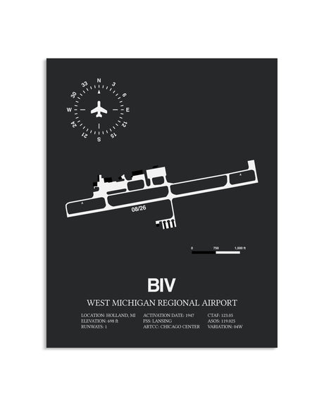 Gray Framed West Michigan Regional Airport layout wall art poster