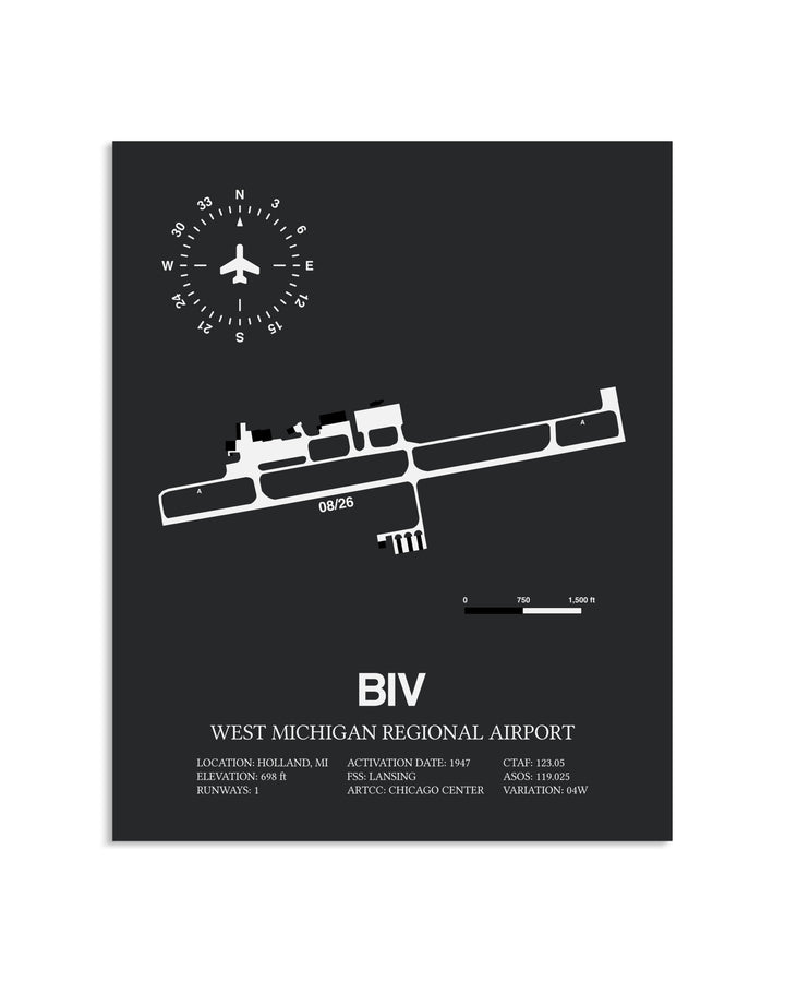 Gray Framed West Michigan Regional Airport layout wall art poster