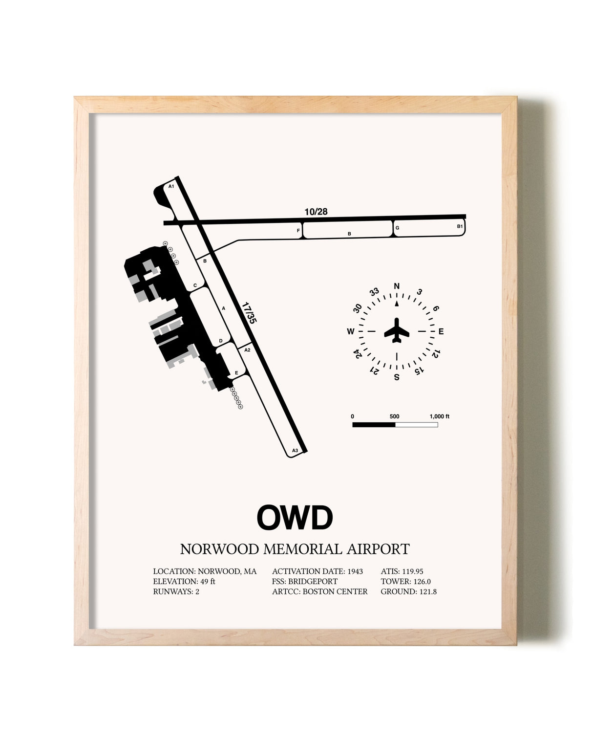 Norwood Memorial Airport framed wall art in white frame