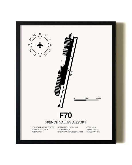 Framed French Valley Airport wall art poster in black frame