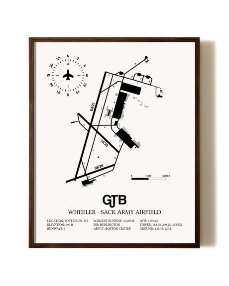 Wheeler-Sack Army Airfield aviation print in walnut frame