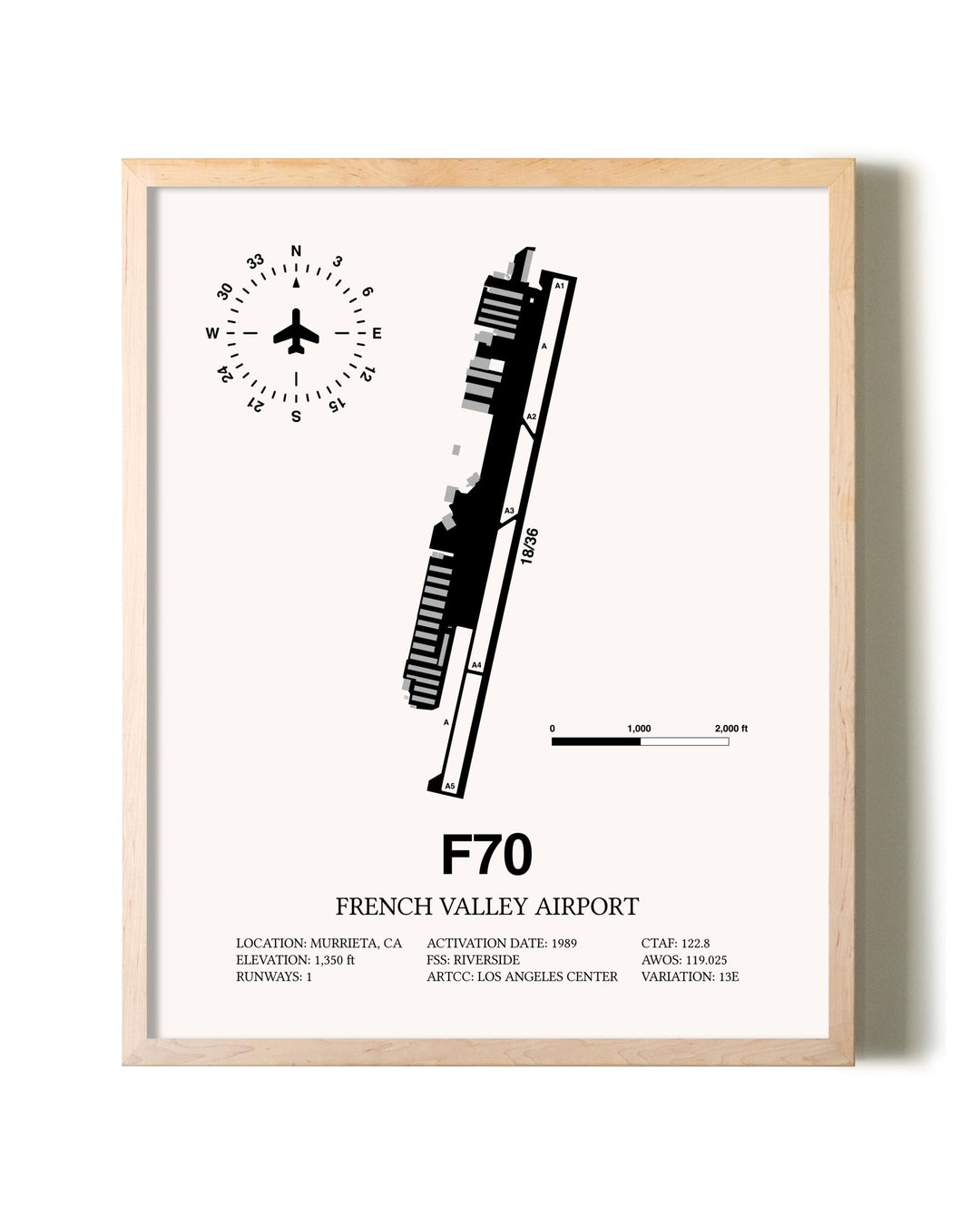 French Valley Airport framed wall art in white frame