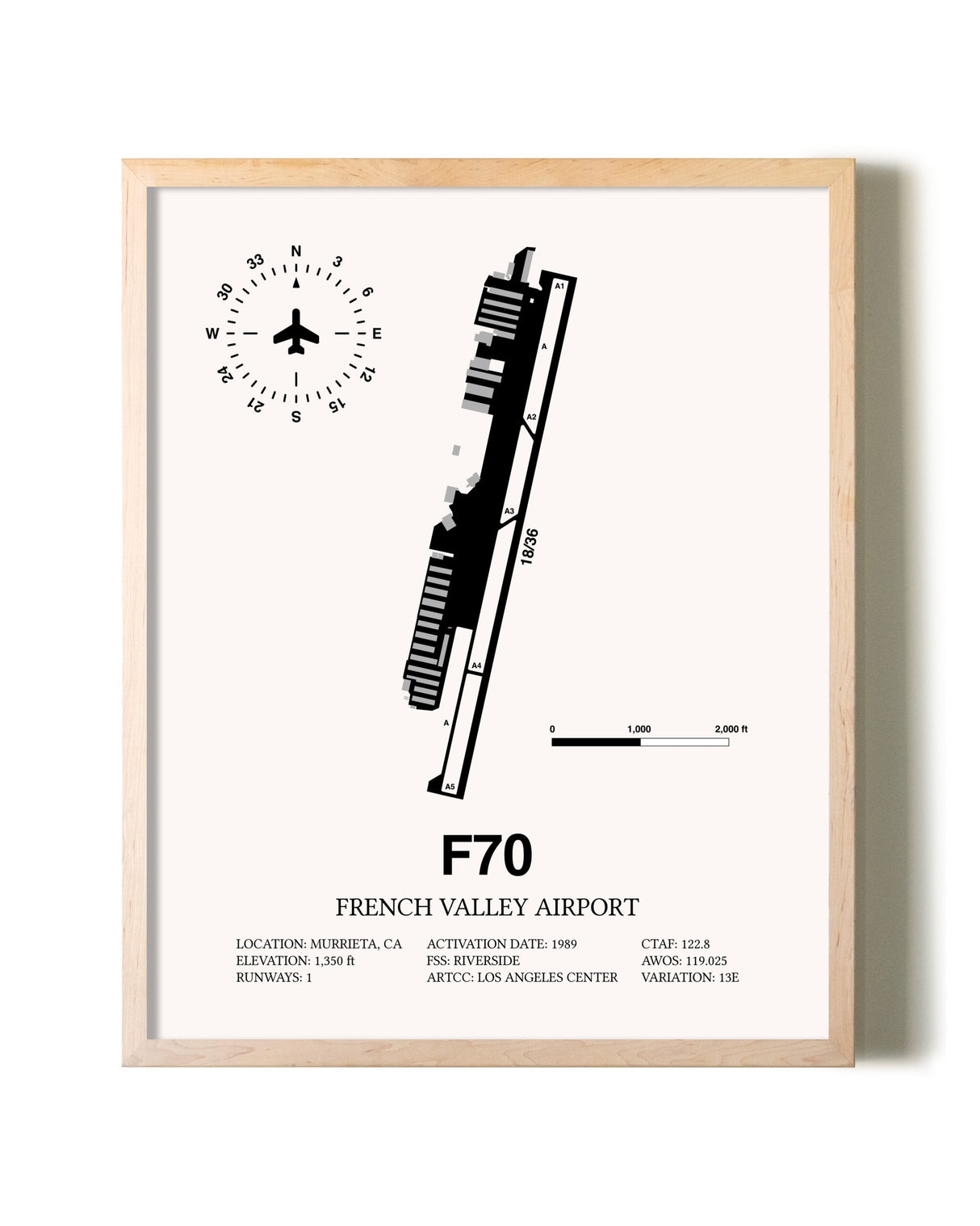 French Valley Airport framed wall art in white frame