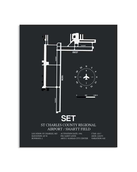 Gray Framed St. Charles County Regional Airport / Smartt Field layout wall art poster