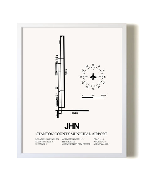 Stanton County Municipal Airport airport map poster in oak frame
