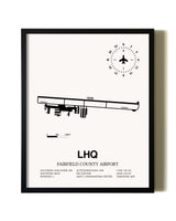 Framed Fairfield County Airport wall art poster in black frame