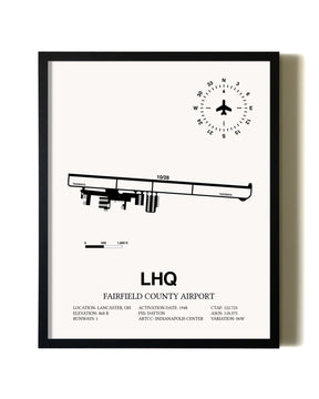 Framed Fairfield County Airport wall art poster in black frame