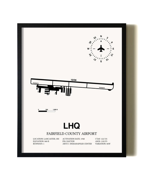 Framed Fairfield County Airport wall art poster in black frame