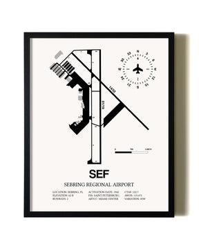 Framed Sebring Regional Airport wall art poster in black frame