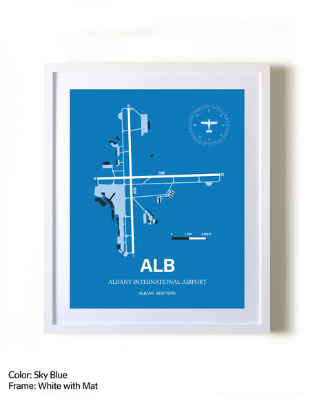 Albany International Airport framed wall art in white frame with mat