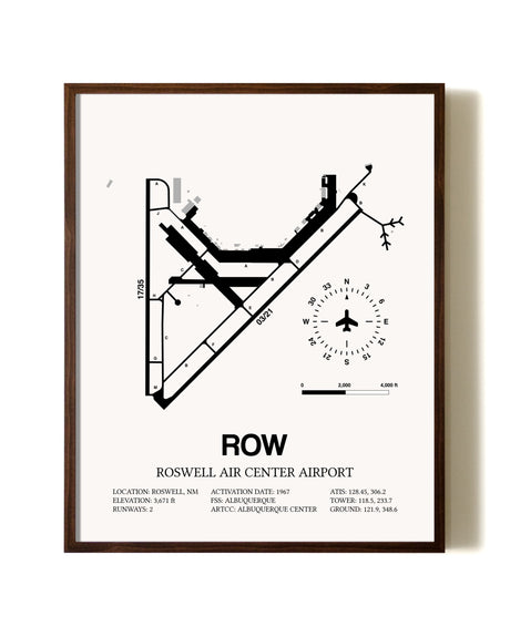 Roswell Air Center Airport aviation print in walnut frame
