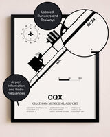 Framed Chatham Municipal Airport layout wall art poster