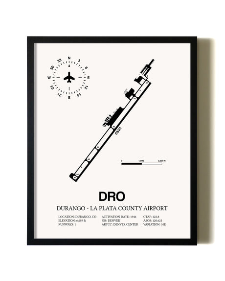 Framed Durango-La Plata County Airport wall art poster in black frame