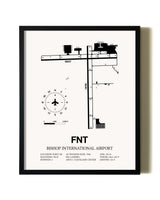 Framed Bishop International Airport wall art poster in black frame