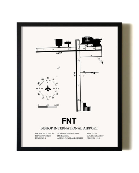 Framed Bishop International Airport wall art poster in black frame