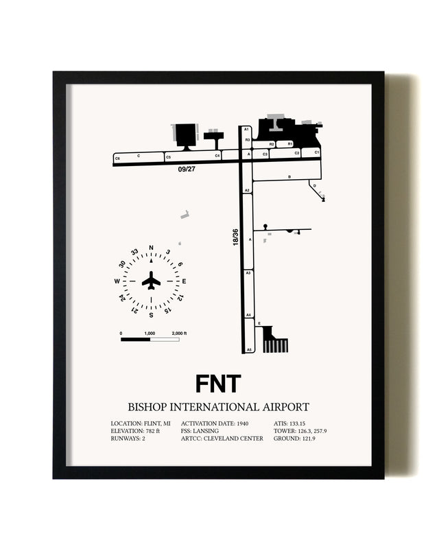 Framed Bishop International Airport wall art poster in black frame