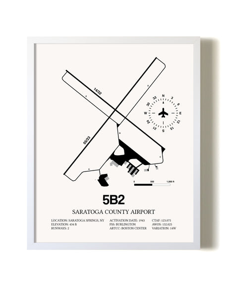 Saratoga County Airport airport map poster in oak frame